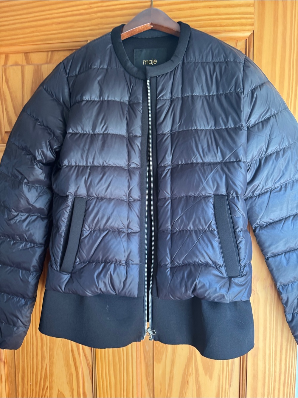 Maje Black Quilted Bomber Puffer Jacket